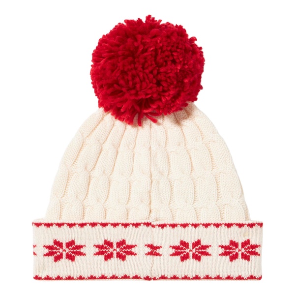 Woman White Beanie With Pompon