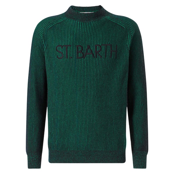 Man Green Half-turtleneck Ribbed Sweater