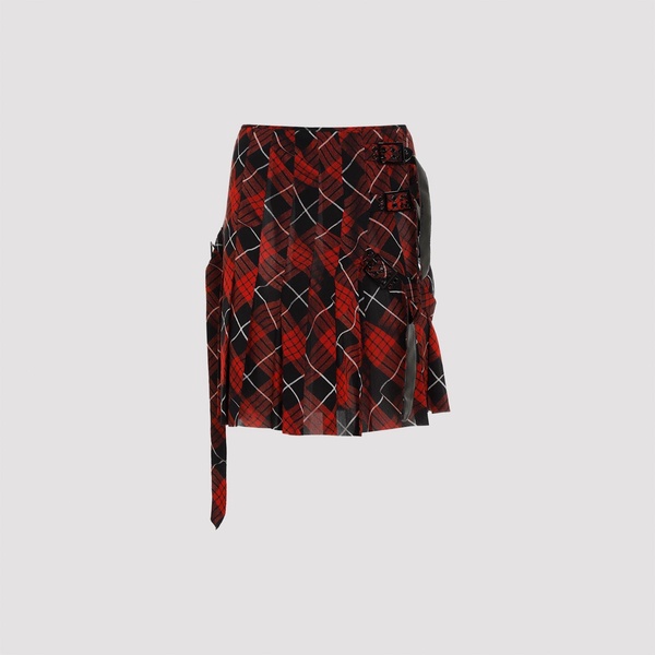 Pleated Mesh Printed "distorted Tartan" Short Skirt