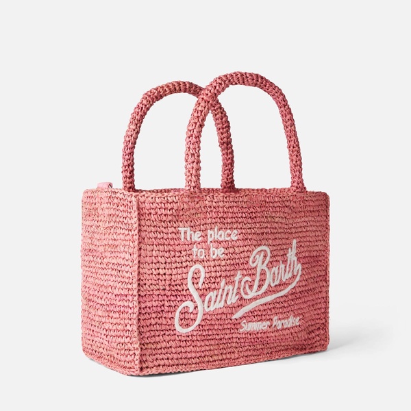 Colette Pink Raffia Handbag With Saint Barth Embroidery