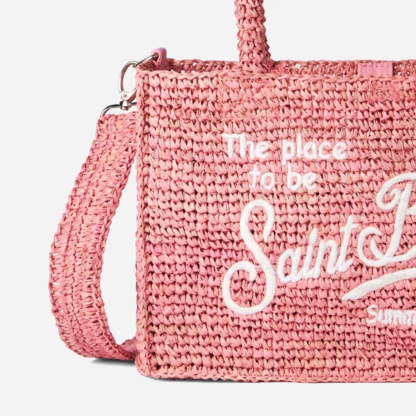 Colette Pink Raffia Handbag With Saint Barth Embroidery