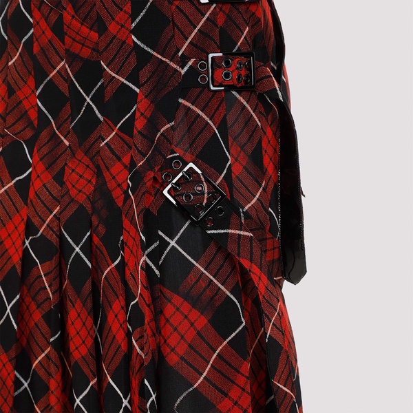 Pleated Mesh Printed "distorted Tartan" Short Skirt