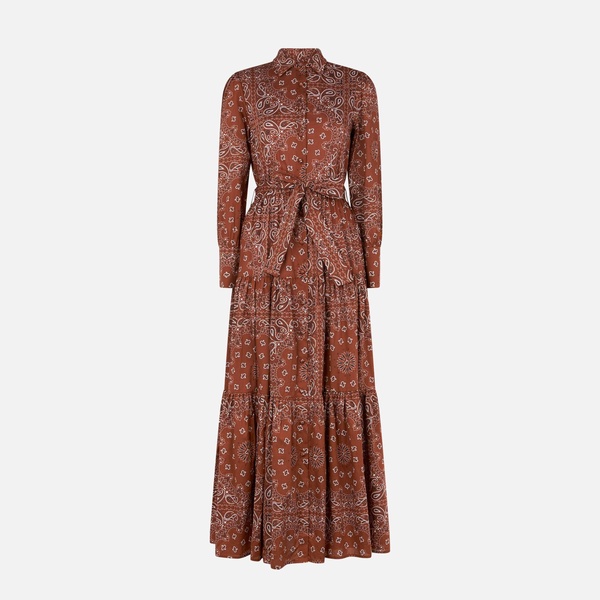 Woman Brown Bandanna Long Dress Jensen