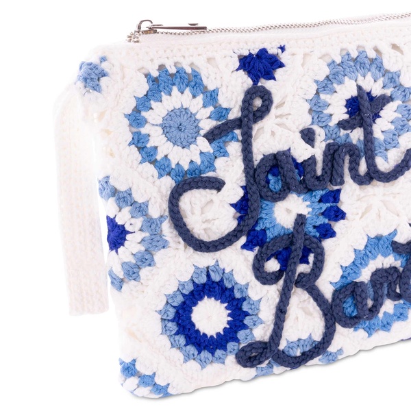 Parisienne White Crochet Pouch Bag With Saint Barth Embroidery