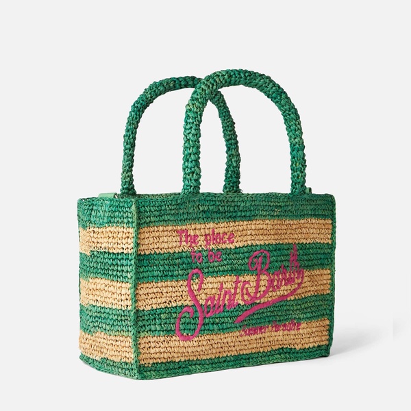 Colette Raffia Handbag With White And Green Stripes