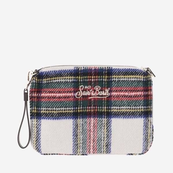 Mc2 Saint Barth Wool Blend Clutch Bag With Check Pattern And Logo