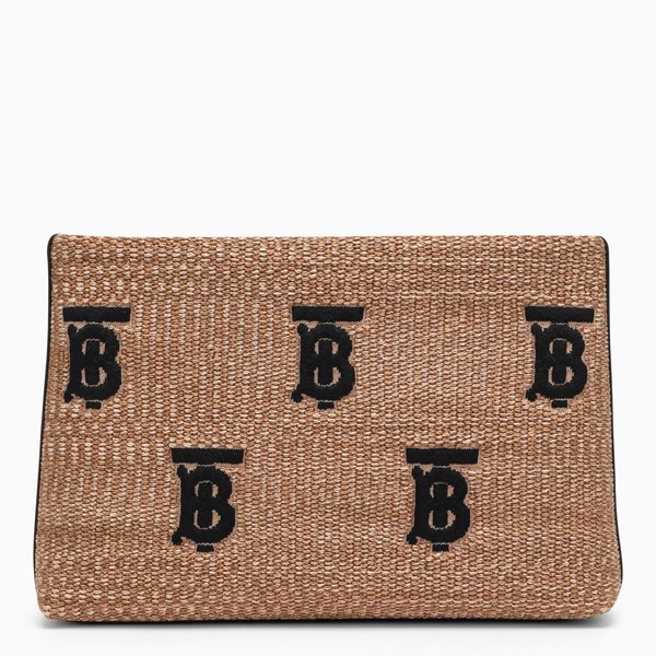 Beige Raffia Envelope With Monogram