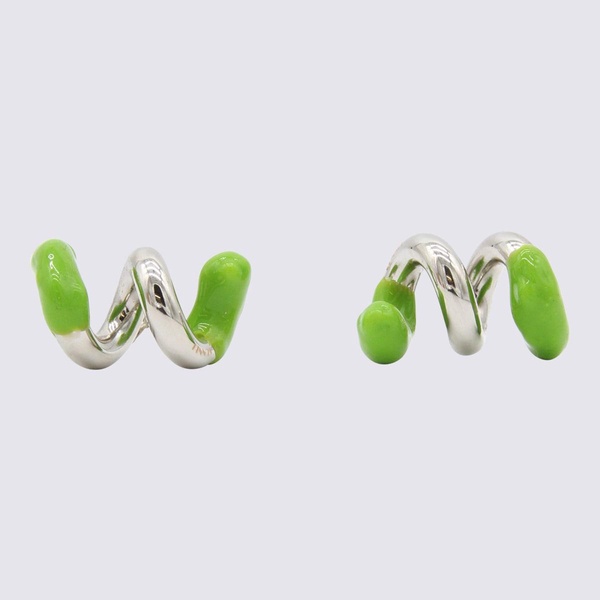 Silver And Green Metal Earrings