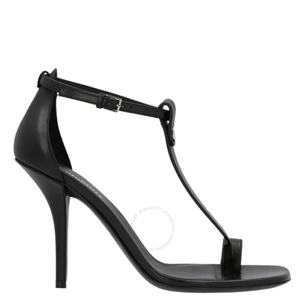 Burberry Black Leather Stefanie T-Strap Stiletto Sandals