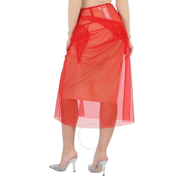 Maison Margiela Ladies Red Tulle-Overlay Asymmetric Skirt