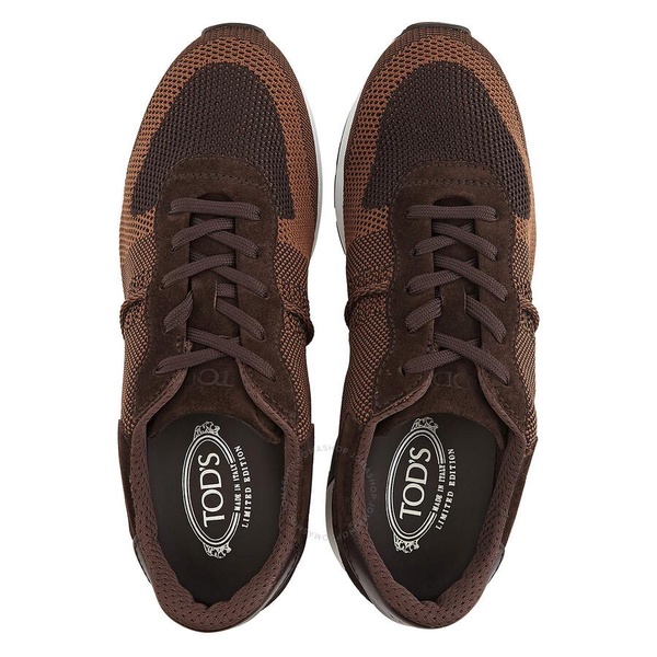 Tods Men's Dark Brown Leather and Mesh Running Sneakers