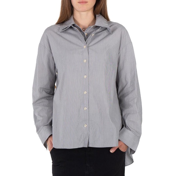 Tibi Double Collar Micro Stripe Cotton Shirt