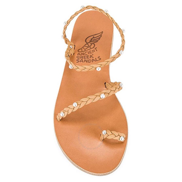 Ancient Greek Sandals Ladies Natural Eleftheria Pearls Flat Sandals