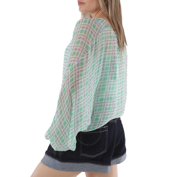 Essentiel Antwerp Green Long-sleeve Tartan Plaid Blouse