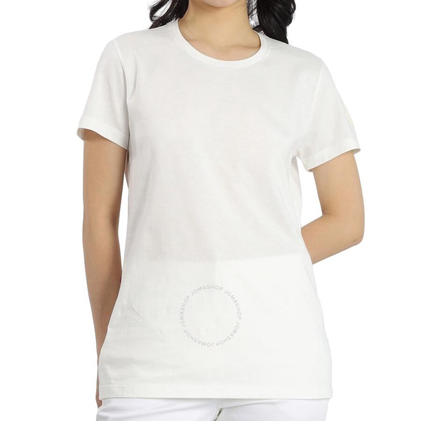 Moncler Ladies Logo Patch Sleeve T-Shirt in White