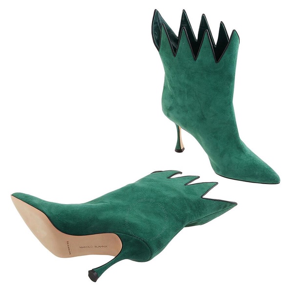 Manolo Blahnik Dark Green Chicuelo 90 Suede Ankle Boots