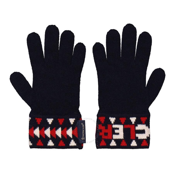 Moncler Boys Navy Intarsia Logo Knitted Wool Gloves,