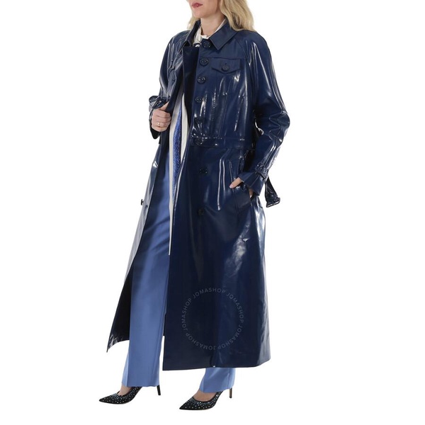 Burberry Ink Blue Jacket Detail Rubberized Cotton Trench Coat