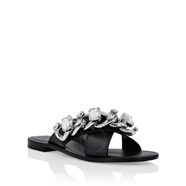 Philipp Plein Crystal Chain Flat Leather Sandals