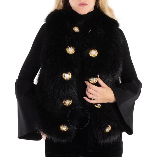 Balmain Ladies Black Faux Fur Gilet