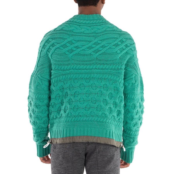 Sacai Men's Green Horizontal Cable Knit Pullover