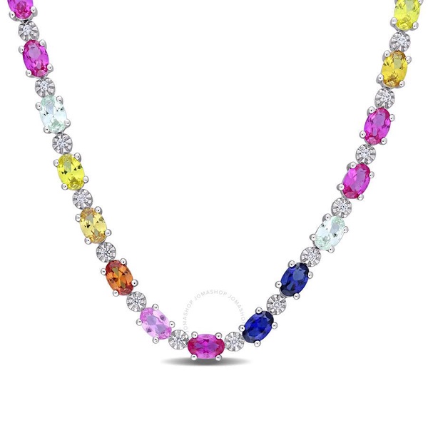 AMOUR 24 1/2 CT TGW Multi-color Created Sapphire Tennis Necklace In Sterling Silver