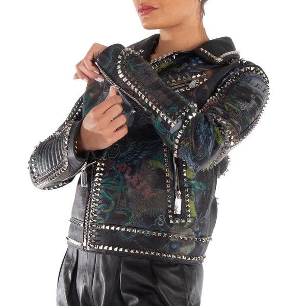 Philipp Plein Tattoo-Print Biker Jacket