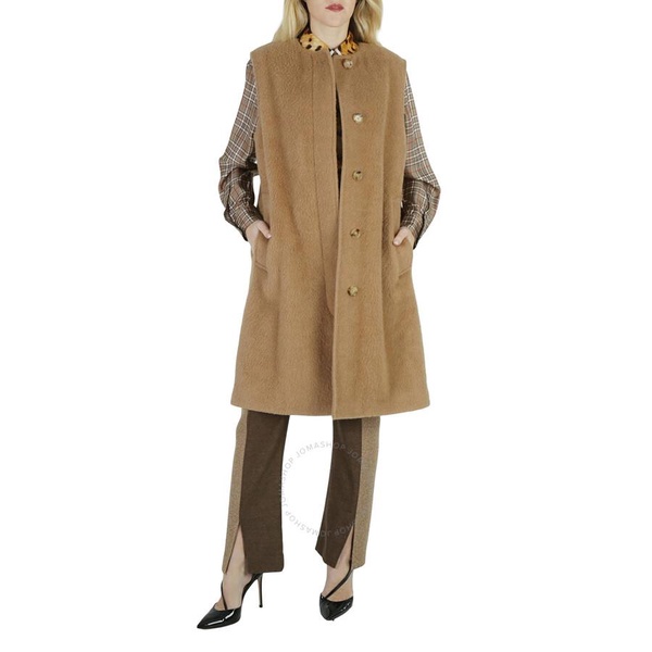 Burberry Ladies Camel Sleeveless Mid-Length Single-Breasted Coat