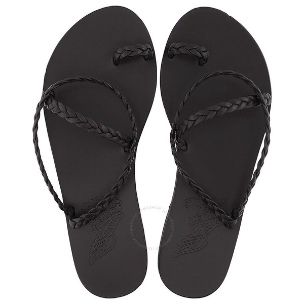 Ancient Greek Sandals Ladies Black Eleftheria Flat Sandals