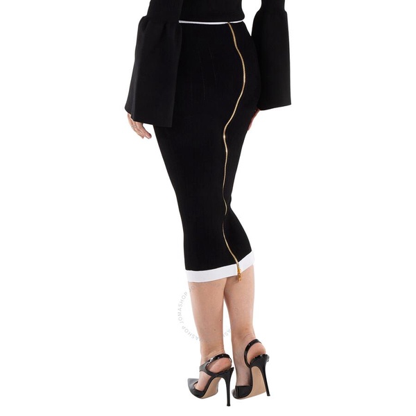 Balmain Ladies Noir / Blanc Midi Knit Skirt