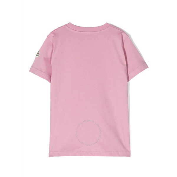 Moncler Kids Dark Pink Embroidered Logo Cotton T-Shirt