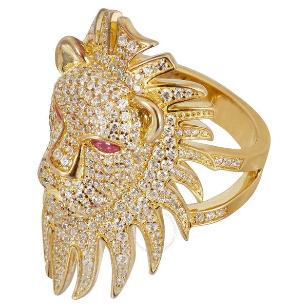 APM Monaco Synthetic Red Stone Yellow Silver Lioness Statement Ring