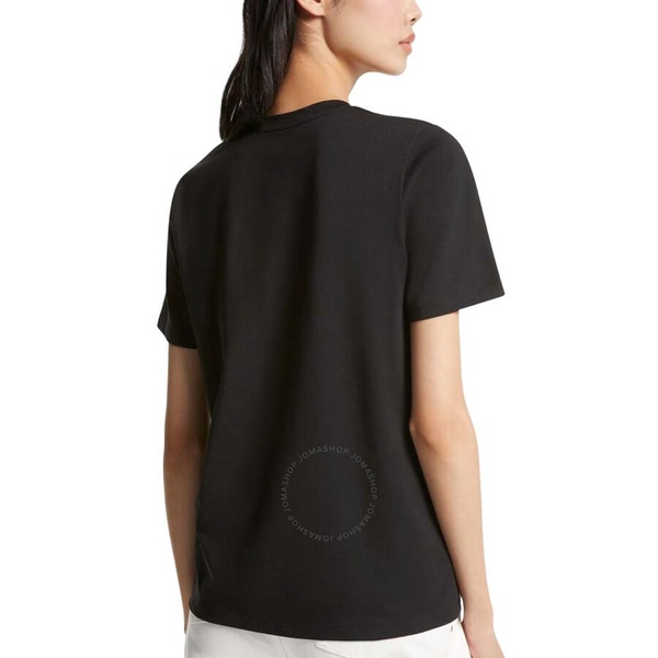 Michael Kors Ladies Black Logo Embroidered Organic Cotton T-Shirt