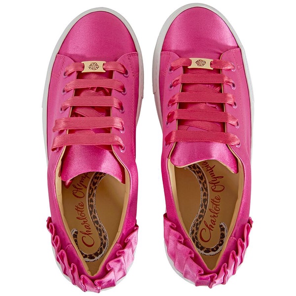 Charlotte Olympia Ladies Pink Sneaker Satin W Pleat Bk