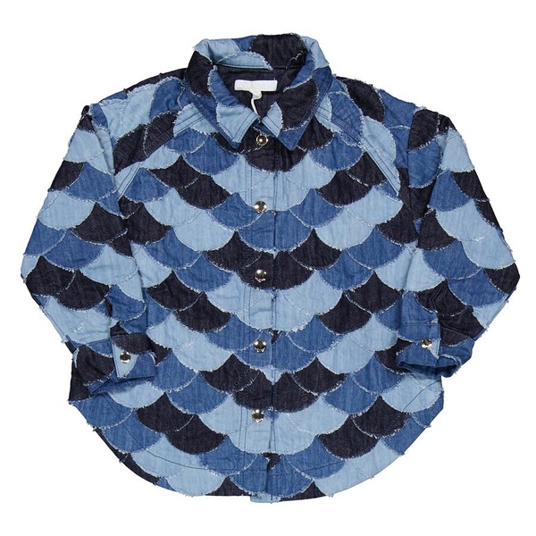 Chloe Girls Denim Blue Patchwork Denim Shirt Jacket