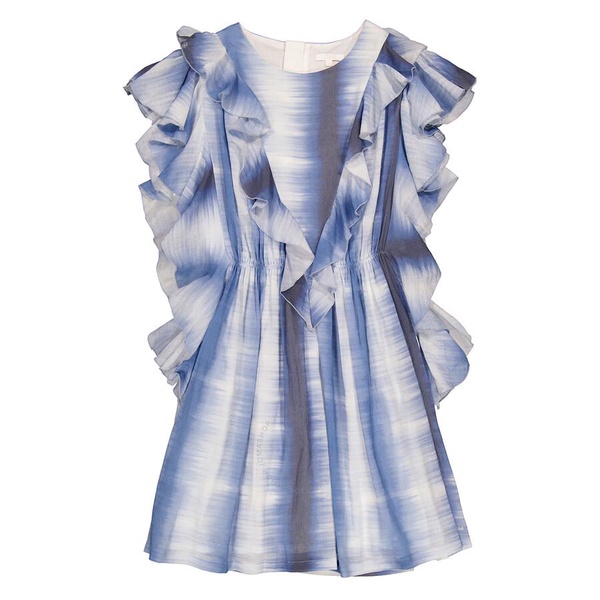 Chloe Girls Blue White Abstract Printed Ruffled Dress