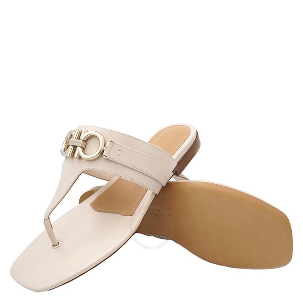 Salvatore Ferragamo Ladies Glove Bone Rikis Leather Sandals