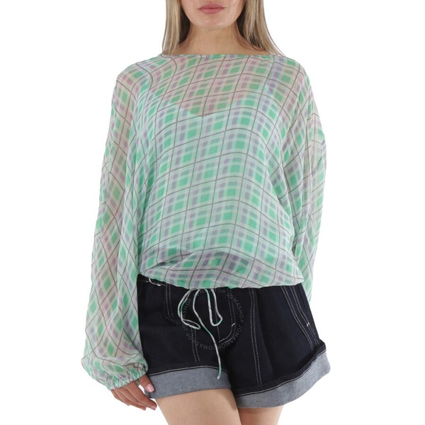 Essentiel Antwerp Green Long-sleeve Tartan Plaid Blouse