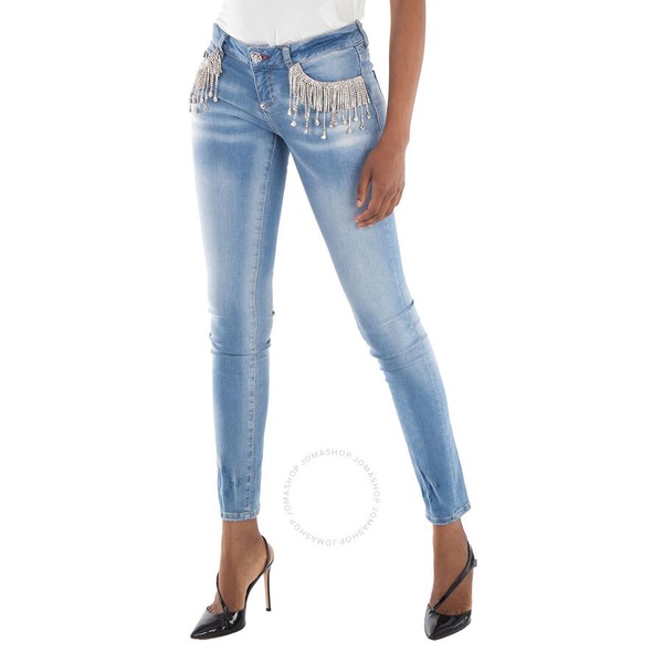 Philipp Plein Slim Fit Rhinestone Fringe Denim Jeans