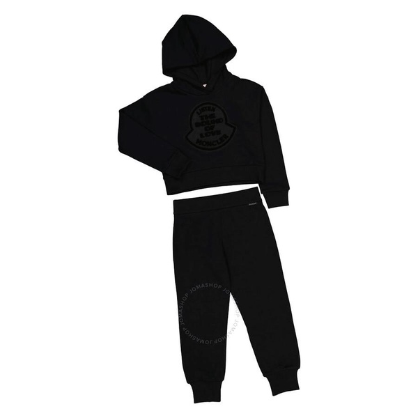 Moncler Girls Black Kinder Cotton Logo Patch Tracksuit