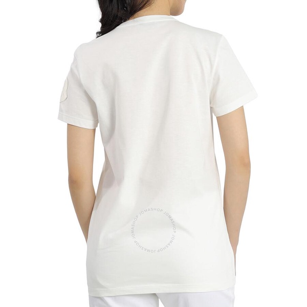 Moncler Ladies Logo Patch Sleeve T-Shirt in White