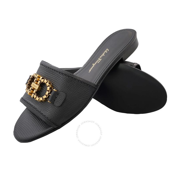 Salvatore Ferragamo Ladies Black Rhodes Gancini Slide Sandals