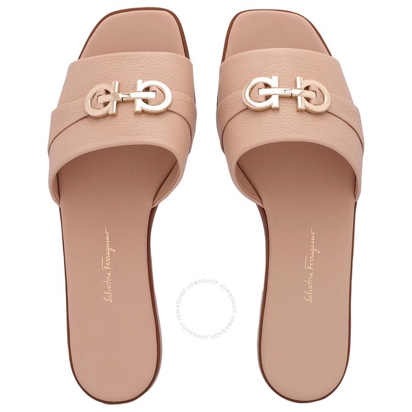 Salvatore Ferragamo Ladies Pink Leather Rhodes Gancini Flat Sandals