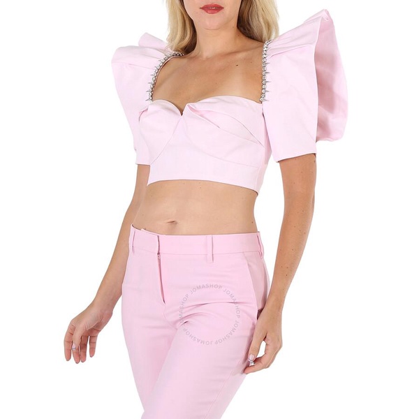 Area Ladies Pink Crystal Trim Cotton Poplin Crop Top