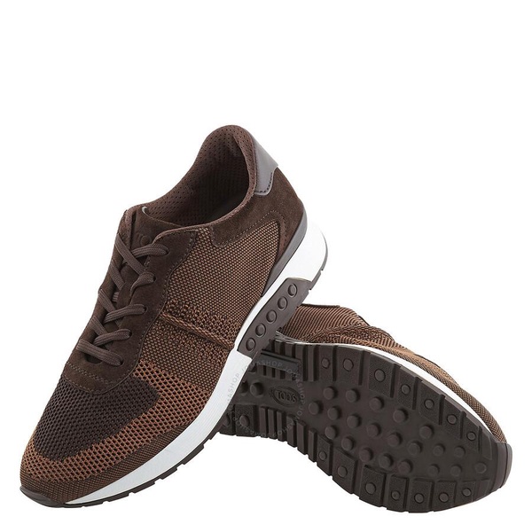 Tods Men's Dark Brown Leather and Mesh Running Sneakers