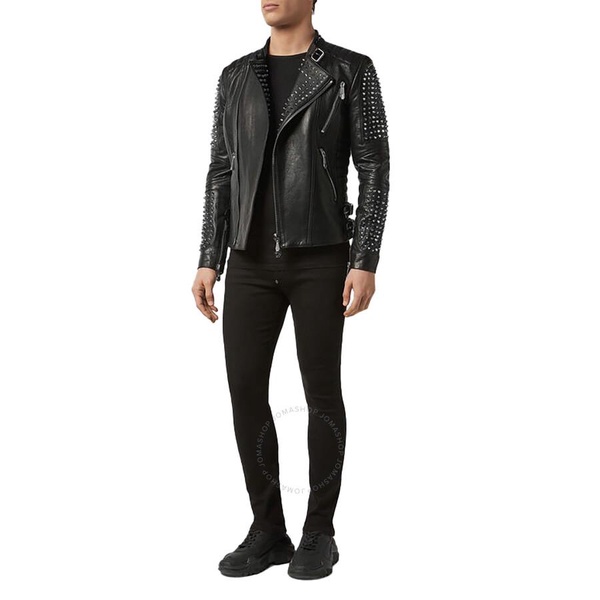 Philipp Plein Studded Leather Biker Jacket, Size 4XL