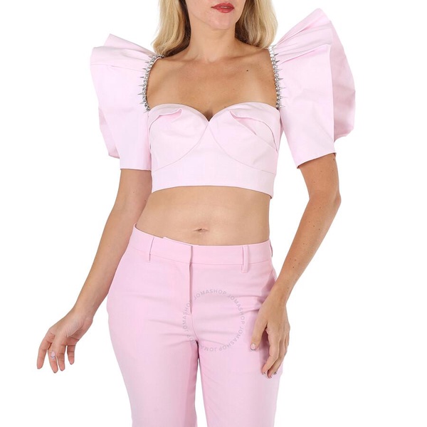 Area Ladies Pink Crystal Trim Cotton Poplin Crop Top