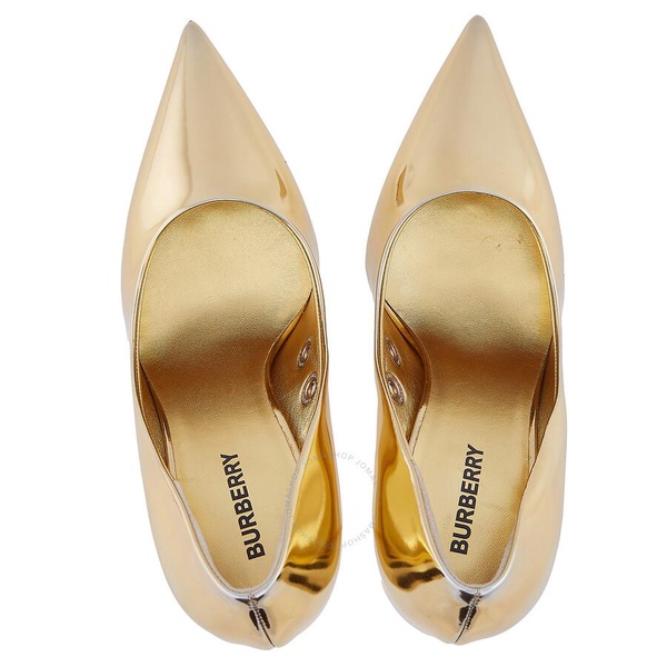 Burberry Ladies Gold Metallic Leather TB Monogram Pumps