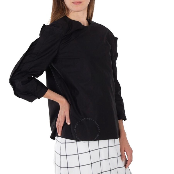 Tibi Ladies Black Cotton Sateen Square Sleeve Top