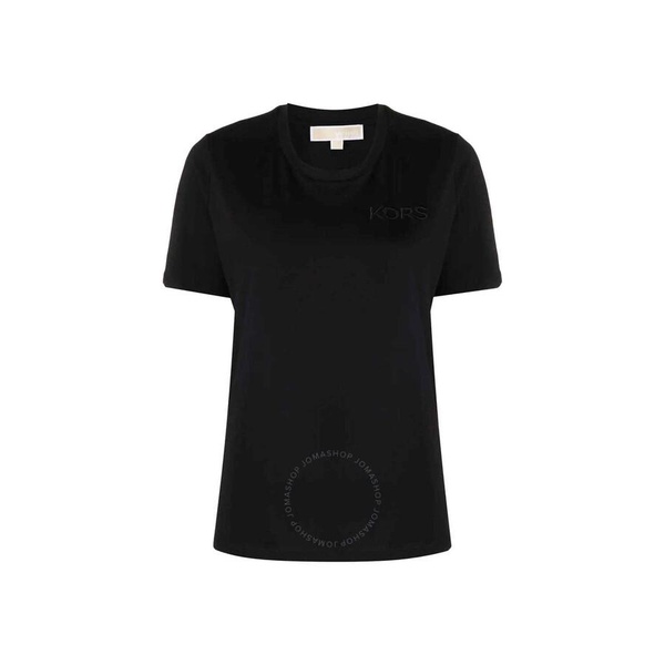 Michael Kors Ladies Black Logo Embroidered Organic Cotton T-Shirt